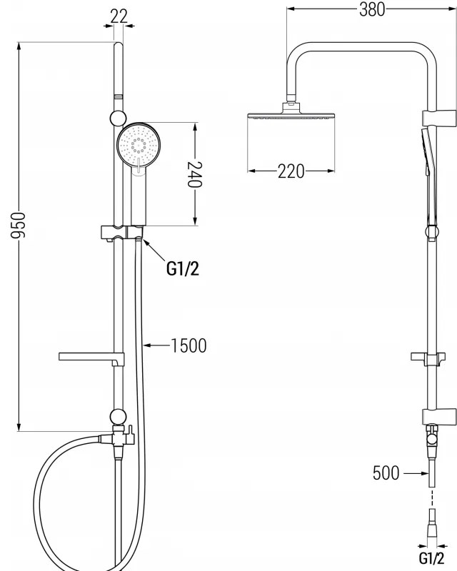 Mexen Carl sprchový set s dažďovou sprchou a sprchovou batériou Lynx, čierna matná, 745940240-70