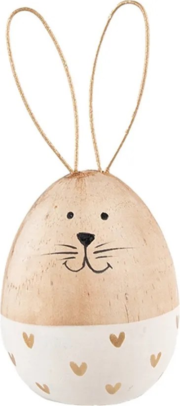 Bielo-hnedá dekoratívna figúrka vajcia králik - Ø 6x14 cm