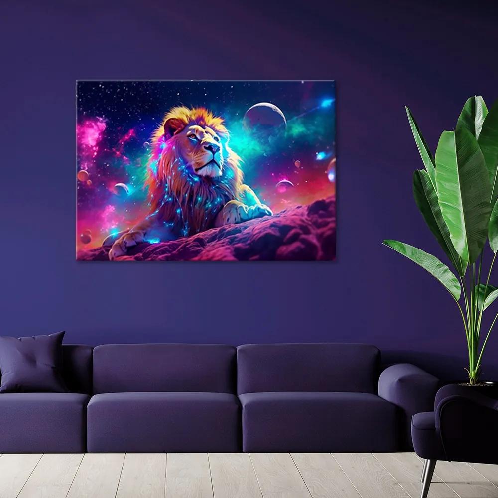 Obraz na plátně, Neonový lev Abstrakce - 120x80 cm