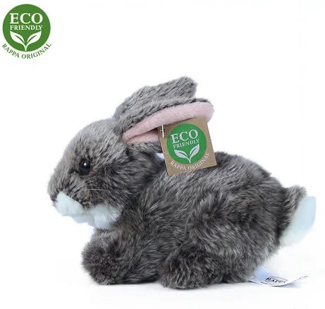 RAPPA Plyšový králik tmavosivý ležiaci, 17 cm, ECO-FRIENDLY