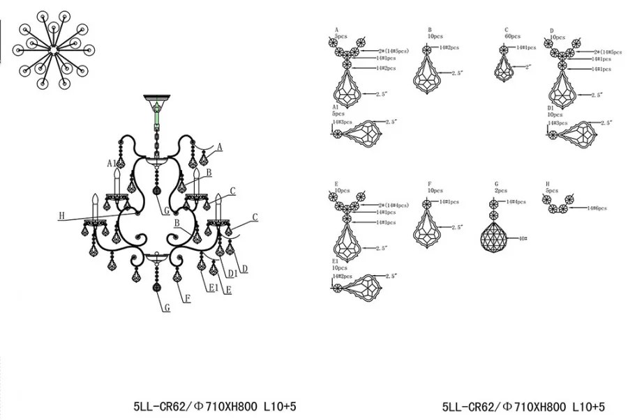 Krištáľový luster do obývačky Ø71X80