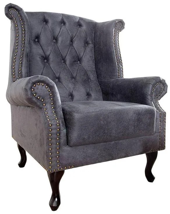 Luxusné kreslo Chesterfield sivé