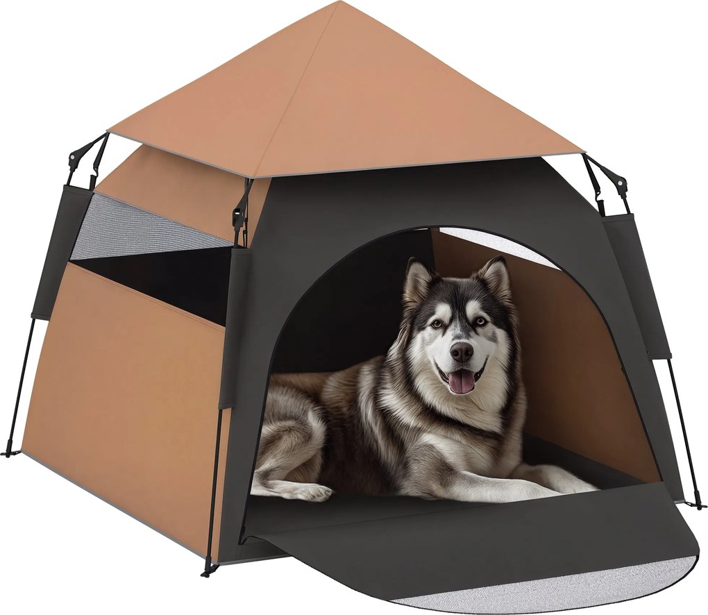 PawHut Pet Stan, Stan pre psov, Domček pre mačky vonku, Psí domček s mrežovým oknom, Psí tipi stan s prenášanou taškou, Slnečník do dvora, Obývačky, T