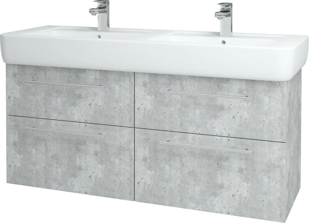 Dřevojas - Koupelnová skříň Q MAX SZZ4 130 - D01 Beton / Úchytka T02 / D01 Beton (132071B)