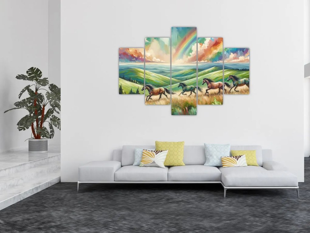 Obraz – Kone cválajúce krajinou (150x105 cm)