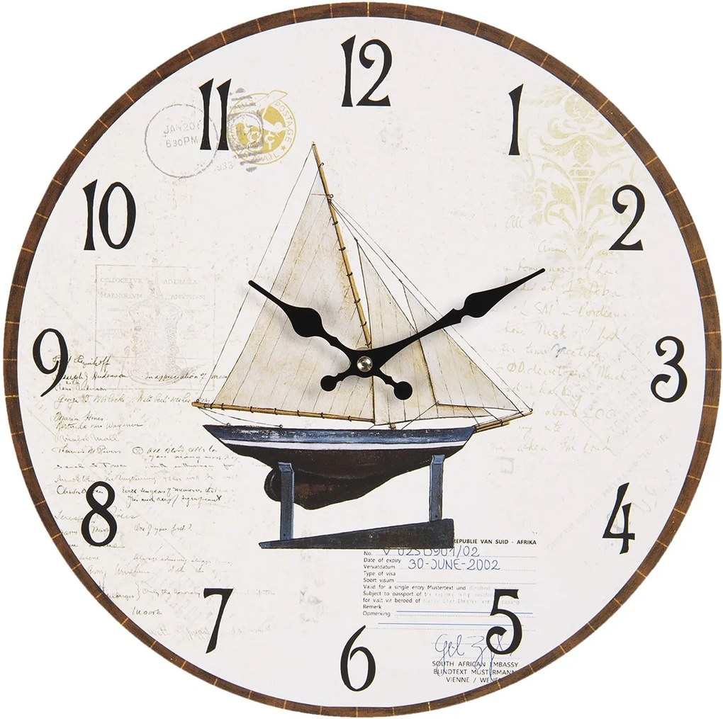 Nástenné hodiny s loďkou a potlačou - Ø 34 * 3 cm / 1 * AA