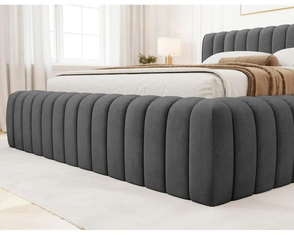 Tmavosivá čalúnená dvojlôžková posteľ s úložným priestorom s roštom 140x200 cm Carilla – ELTAP
