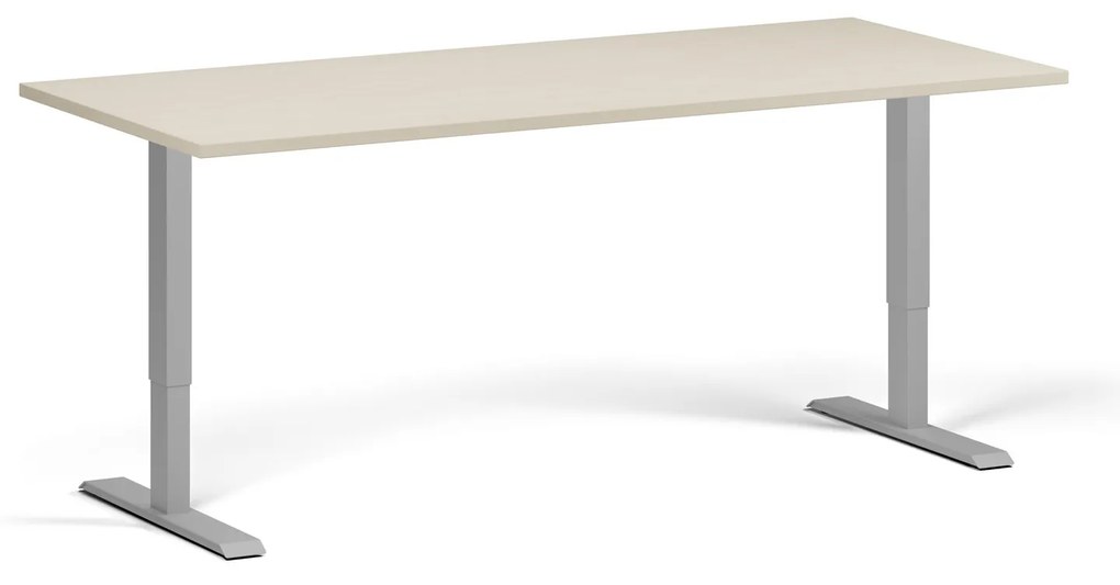Výškovo nastaviteľný stôl, 180x80 cm, 2 motory, sivá podnož, breza