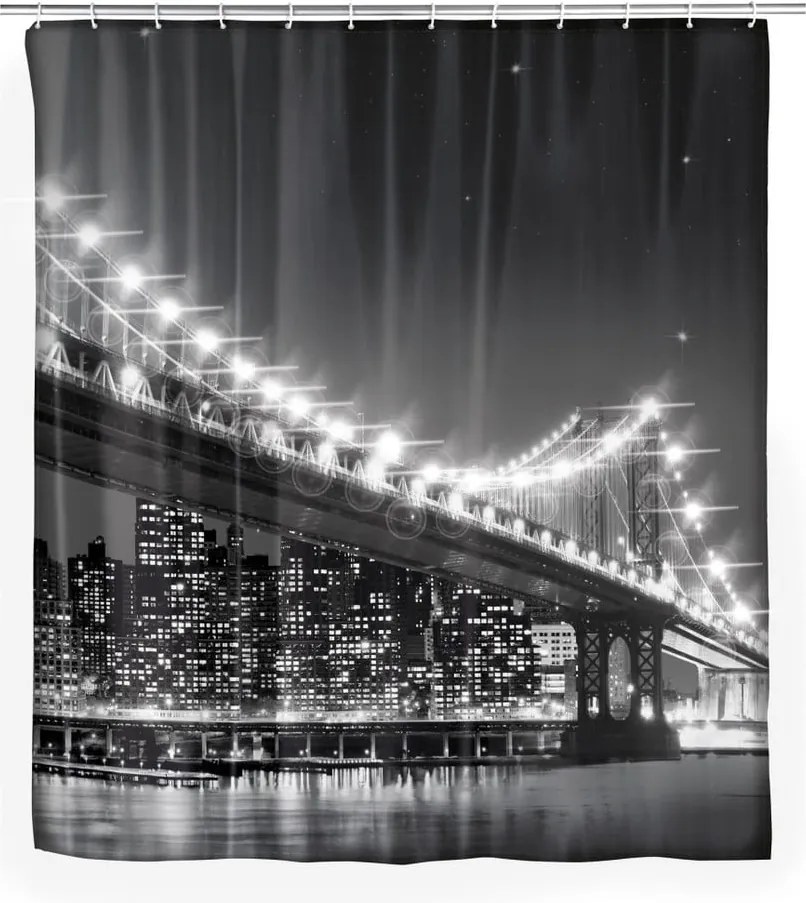 Sivý sprchový záves Wenko Led Brooklyn Bridge, 180 × 200 cm
