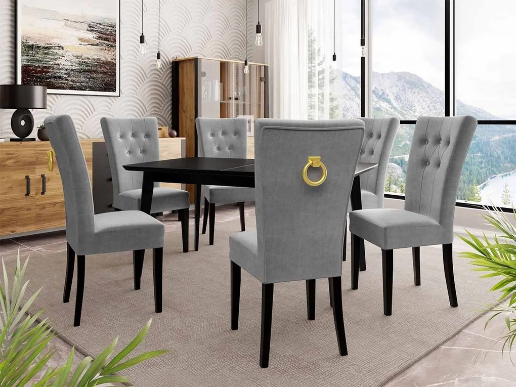 Rozkladací stôl 140x80 so 6 stoličkami ST67, Farby: čierny, Potah: Magic Velvet 2250