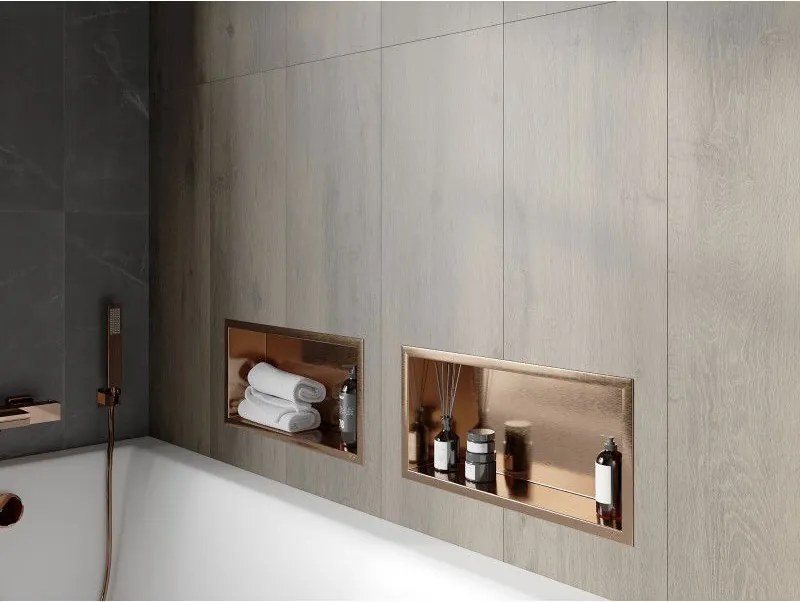 Mexen X-Wall-R, polica na zapustenie s prírubou  45 x 20 cm, medená matná - 19C0452010