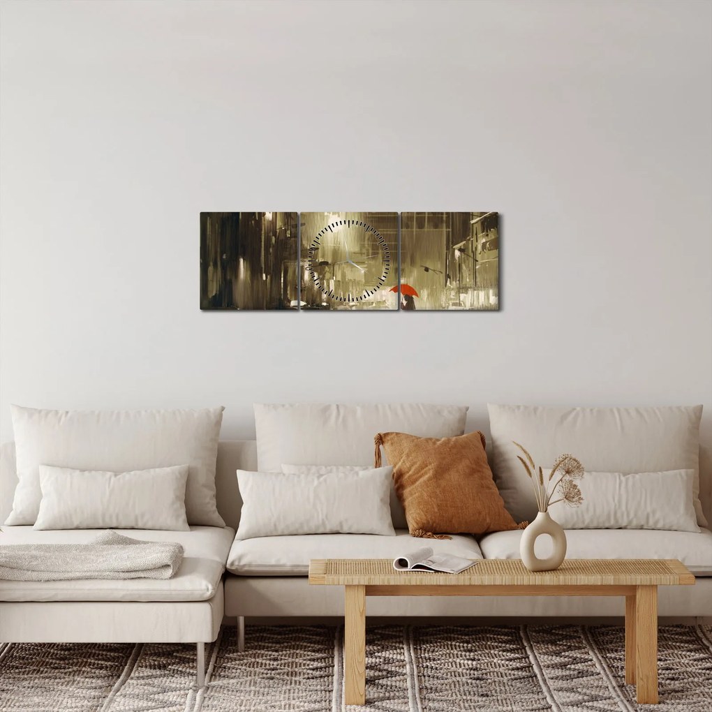 Obraz - Žena za daždivej noci (s hodinami) (90x30 cm)