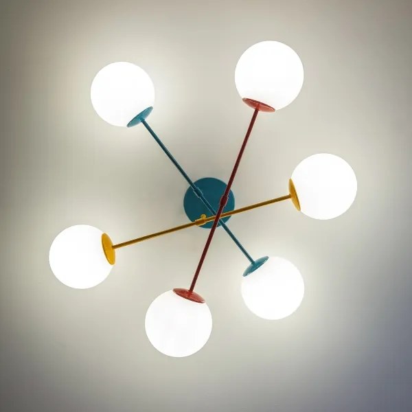 Prisadený luster MOON 6xE27/15W/230V tyrkysová/žltá/červená