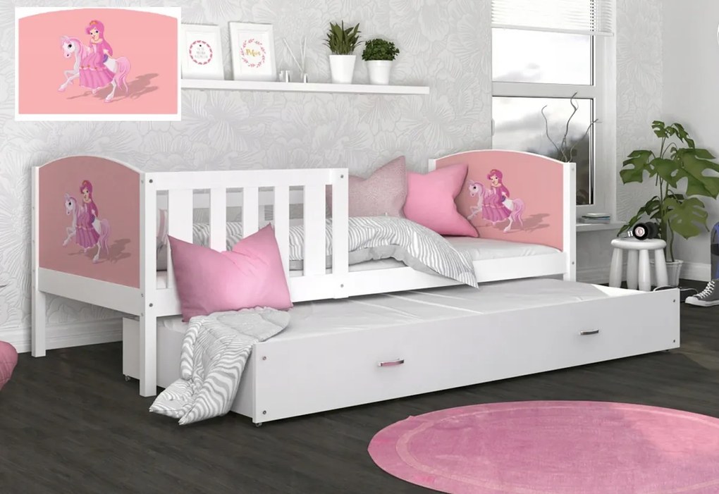 Expedo Detská posteľ DOBBY P2 s obojstrannou potlačou + matrac + rošt ZADARMO, 184x80 cm, biela/vzor 09