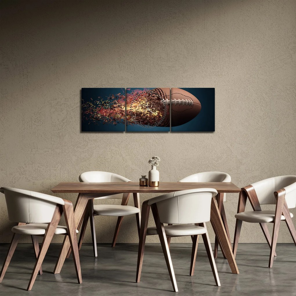 Obraz - Ragbyová lopta v akcii (s hodinami) (90x30 cm)