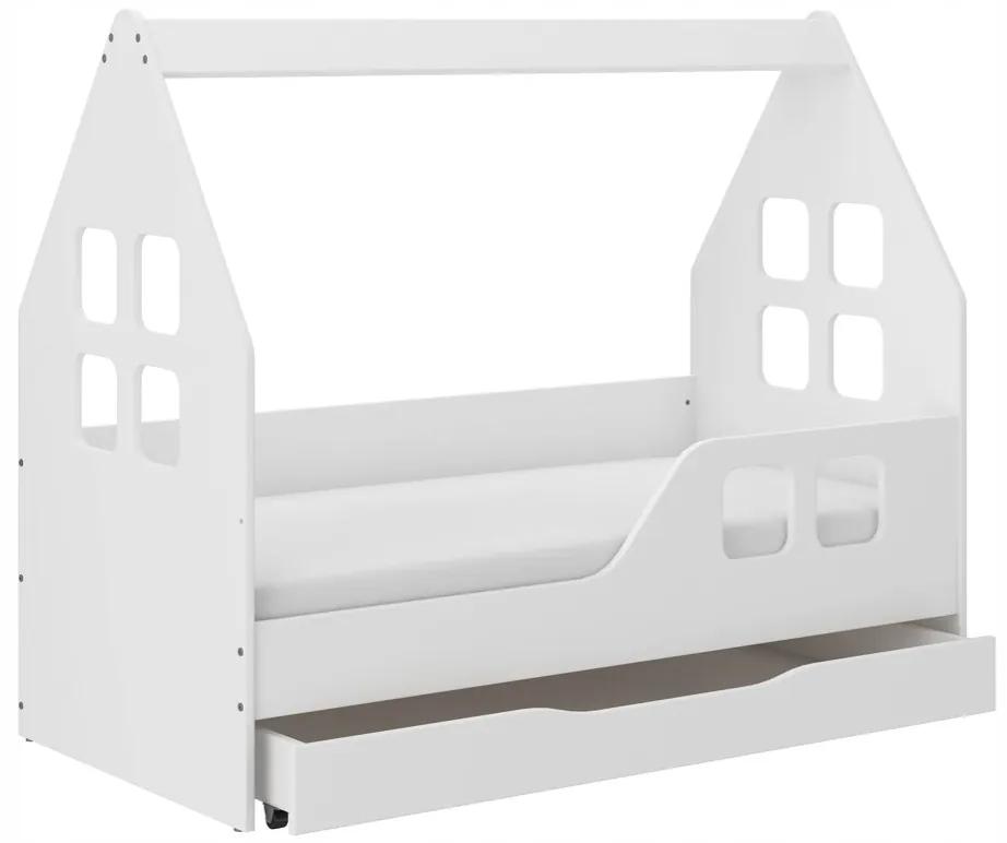 Okúzľujúca detská posteľ so šuflíkom 160 x 80 cm bielej farby v tvare domčeka