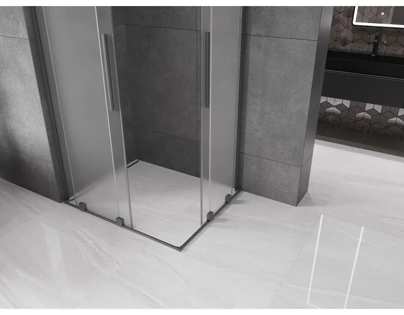Mexen Velar L Duo, sprchový kút s posuvnými dverami 100 x 90 cm, 8mm sklo námraza, brúsený grafit, 871-100-090-02-33-95