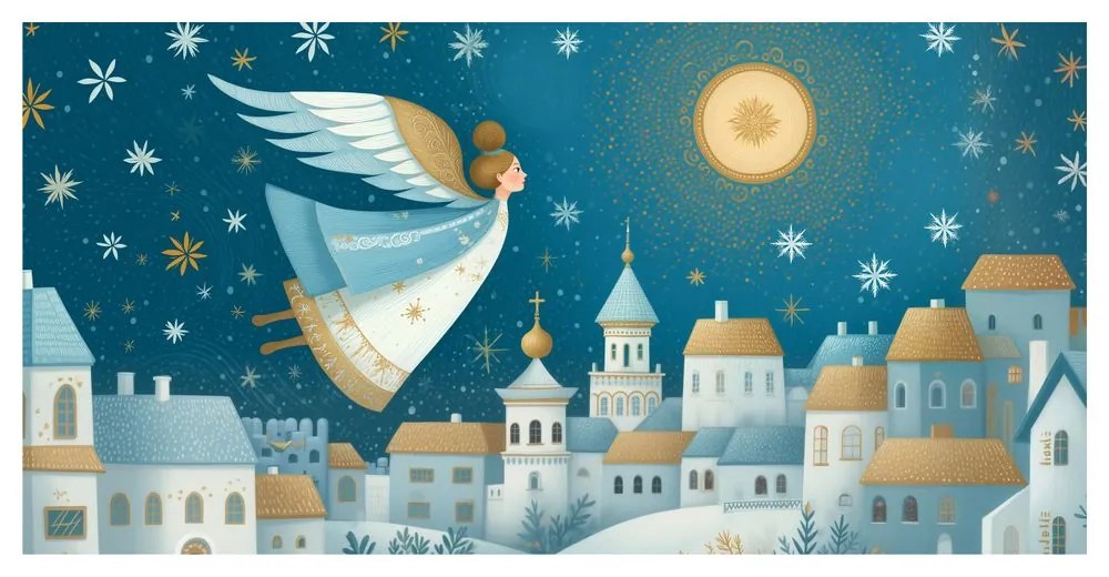 Obraz vianočná krajina s anjelom