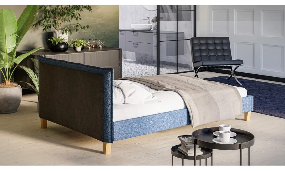 Modrá čalúnená dvojlôžková posteľ s roštom 140x200 cm Tina - Ropez