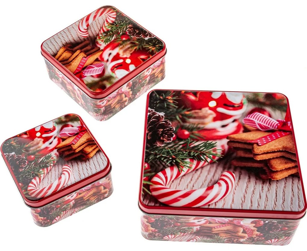 Súprava 3 hranatých plechových dóz Cukroví