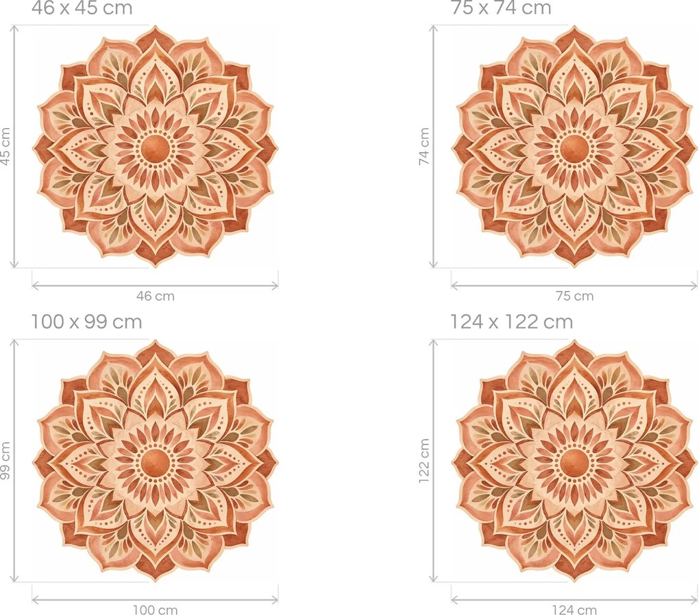 Terakotová mandala boho akvarelová textilná nálepka na stenu arch 46 x 45 cm