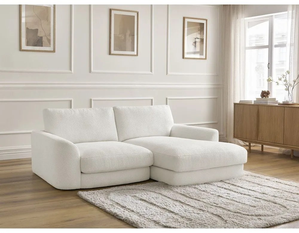 Biela rohová pohovka z textílie buklé (pravý roh/s leňoškou) Leonore – Bobochic Paris