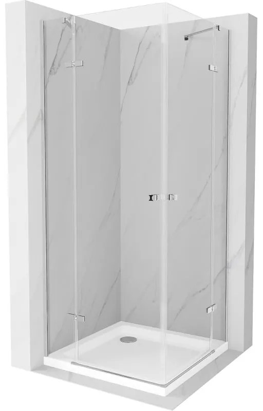 Mexen Roma Duo, sprchovací kút 70 (dvere) x 70 (dvere) cm, 6mm číre sklo, chrómový profil + slim sprchová vanička 5cm biela + chrómový sifón, 854-070-070-01-02-4010