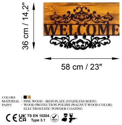 Nástenná dekorácia 58x36 cm vitajte drevo/kov