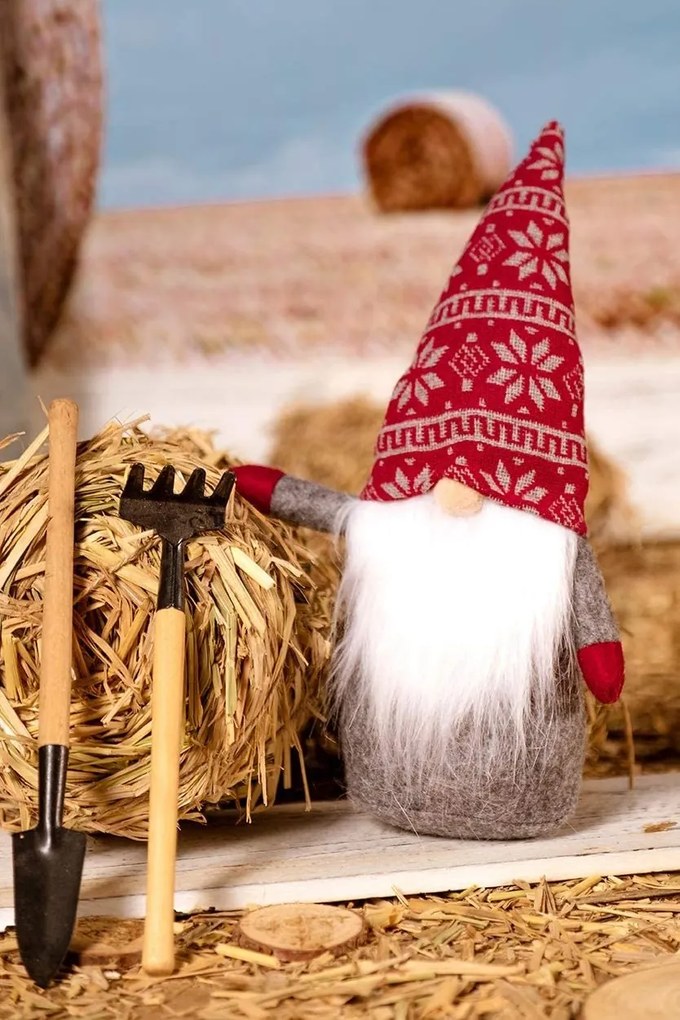 Vianočný škriatok elf 019 - 50 cm červený/šedý