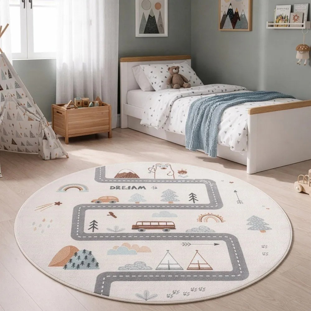 Krémovobiely prateľný detský koberec ø120 cm Coco 1134 – Ayyildiz Carpets