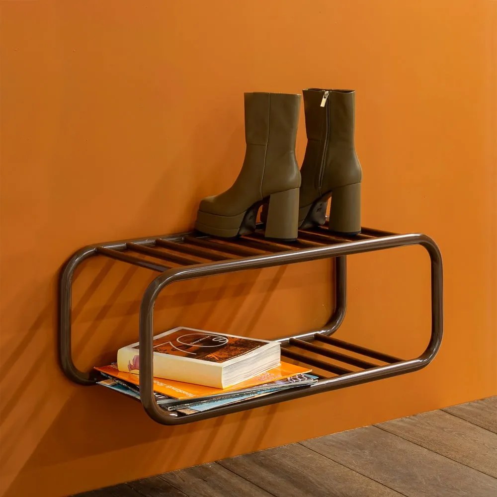 Tmavohnedá kovová závesná skrinka na topánky 72x28x35 cm Retro – Spinder Design