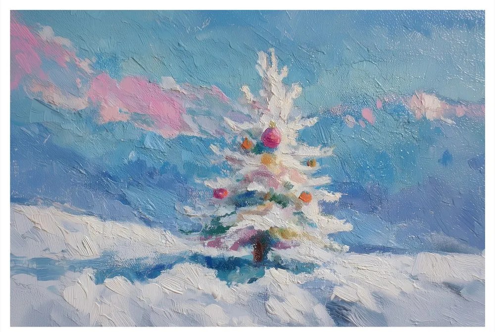 Obraz vianočný stromček v zasneženej krajine