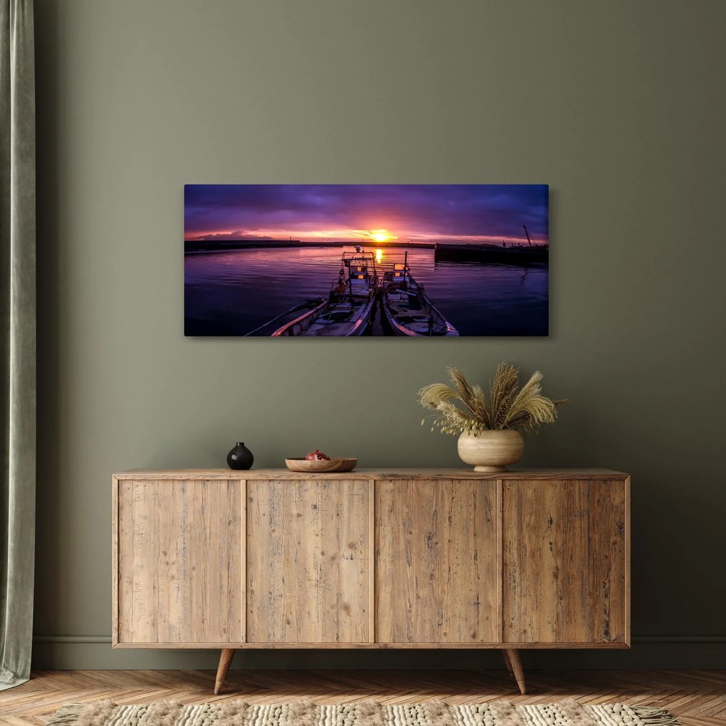 Obraz rybárskych lodí v prístave (120x50 cm)