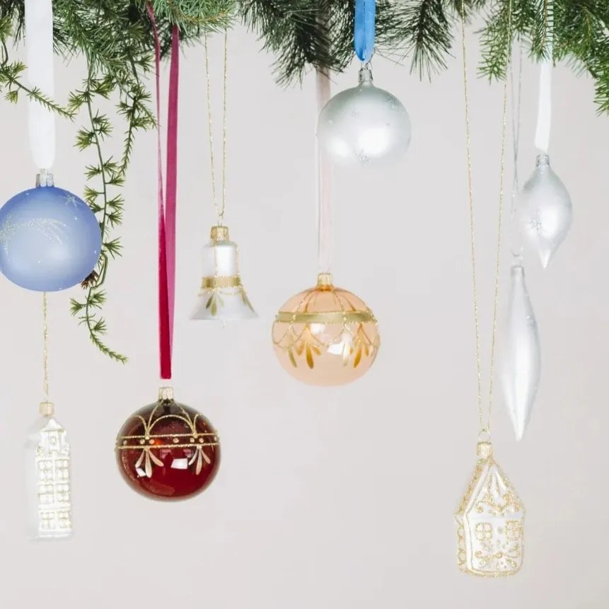 Bella Rose Sklenená vianočná ozdoba Zvonek Bílá Mat