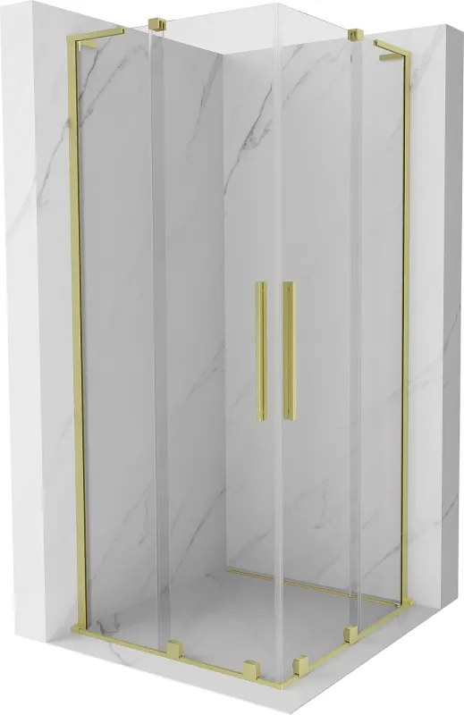 Mexen Velar L Duo, sprchový kút s posuvnými dverami 100 x 100 cm, 8mm číre sklo, zlatá matná, 871-100-100-02-03-55