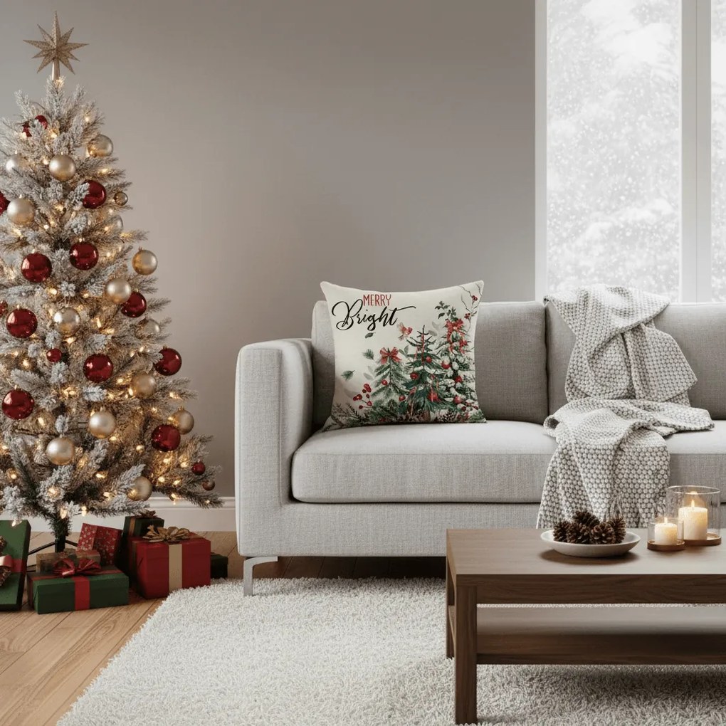 Vianočná obliečka na vankúš HOLLY CHARM 45x45 cm, béžová