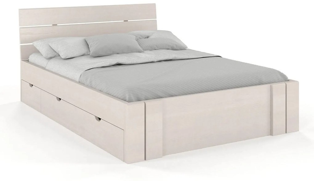 drevko Masívna posteľ Arhus z borovice s úložným priestorom - biela Rozmer postele: 120 x 200 cm