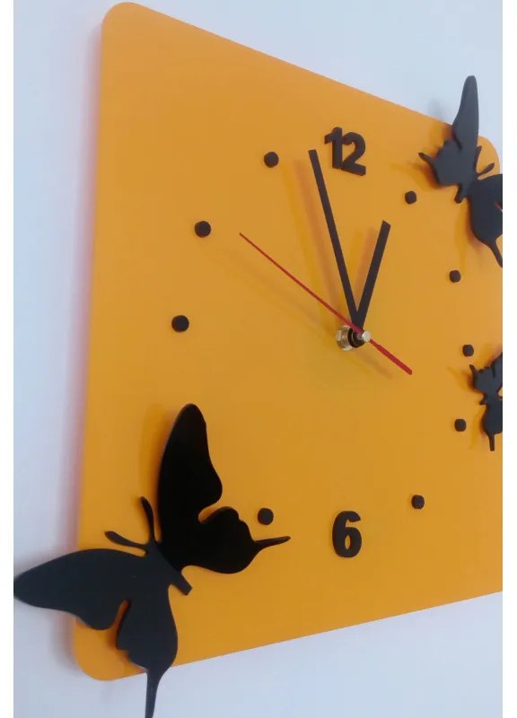 Moderné nástenné hodiny Motýle - Farba: žltá, čierna Rozmer: 30x30 cm I SENTOP  FL-z29