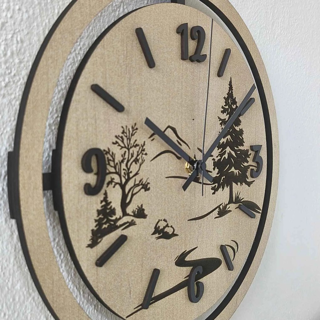 Nástenné hodiny Lesná krajina gravírované | PUPOU: HDF - Javor 30 cm 4795-115320 HDF0607
