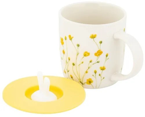 Altom Porcelánový hrnček Marigolds so silikónovým viečkom, 360 ml