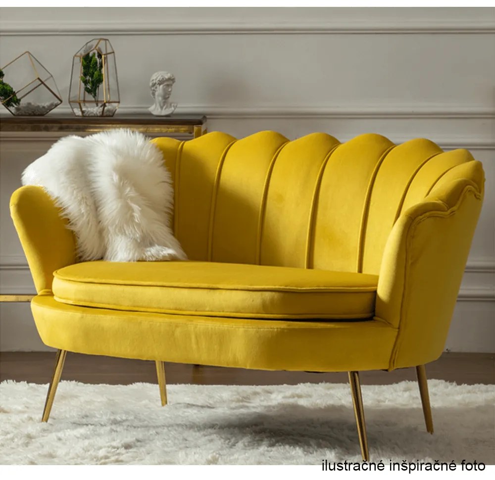Kondela Lavica v štýle Art-deco, horčicová Velvet látka/gold chróm-zlatý, NOBLIN