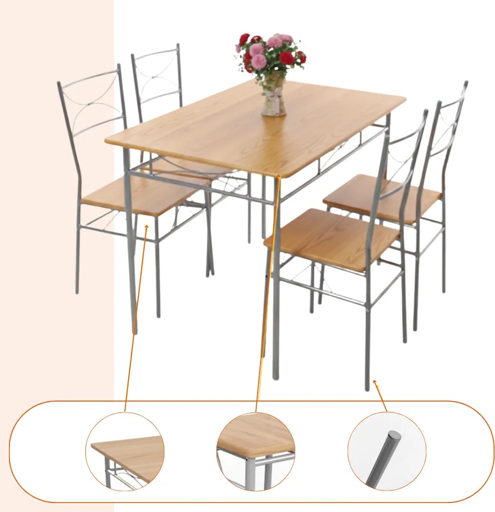 Jedálenská súprava PAUL, 5-dielna, prírodná hnedá Casaria