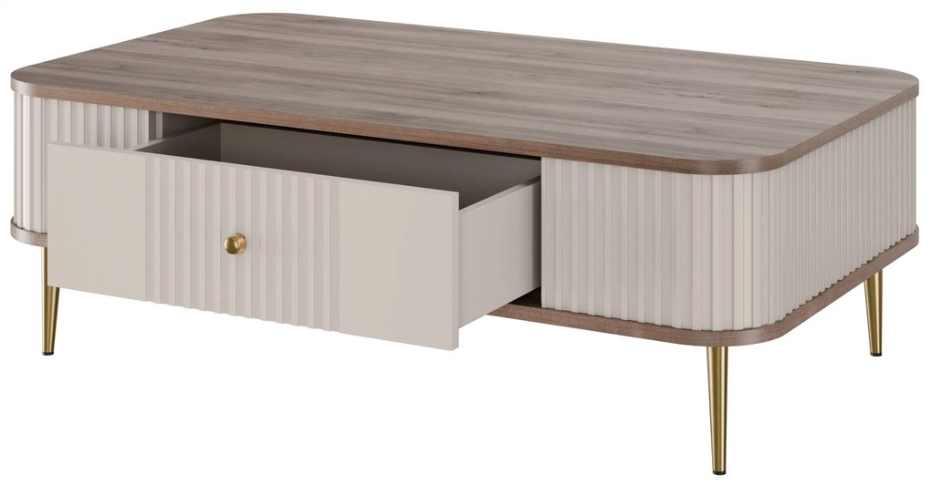 Konferenčný stolík so zásuvkou Vesper 103x60 cm - kašmír / orech / zlaté nohy