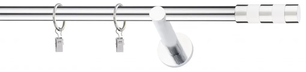 Dekorstudio Chrómová jednoradová garniža biely VALEC 19mm Dĺžka: 120cm, Typ uchytenia: Držiak modern, Typ príslušenstva: Bez príslušenstva