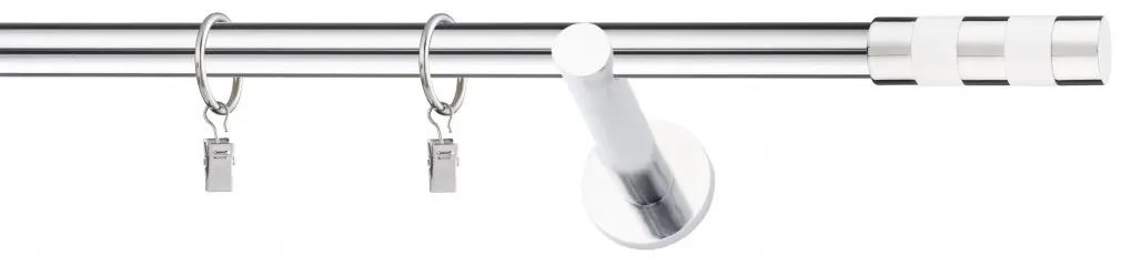 Dekorstudio Chrómová jednoradová garniža biely VALEC 19mm Dĺžka: 240cm, Typ uchytenia: Držiak modern, Typ príslušenstva: Krúžky tiché so štipcami