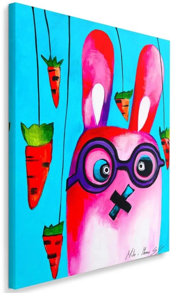 Obraz na plátně Barevný králík s brýlemi - 60x90 cm
