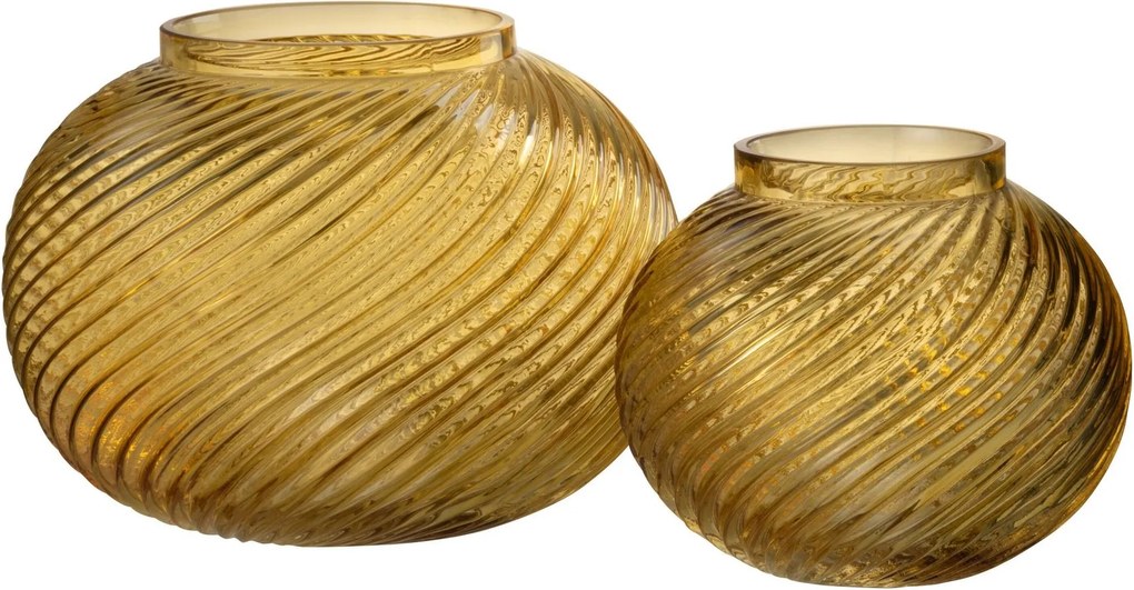 Žltá sklenená okrúhla váza Stripes L - Ø 20*17 cm