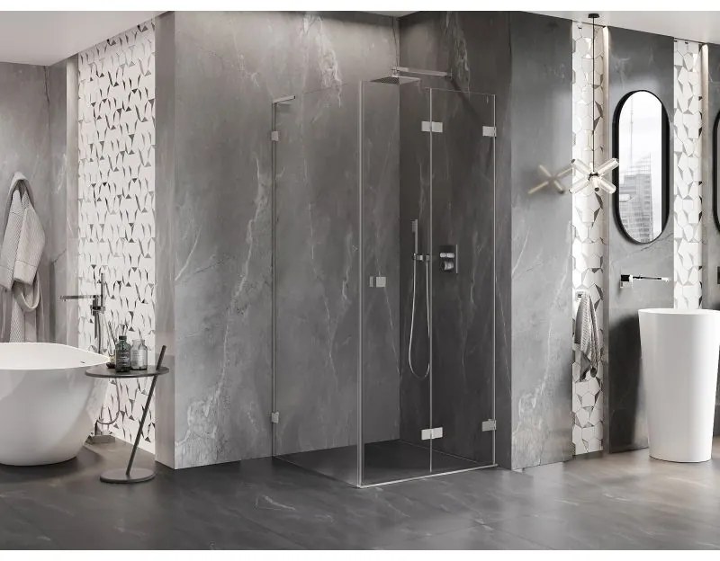 Mexen Lunar-F L, 1-krídlový sprchový kút so skladacími dverami, pravý, 90 x 90 cm, 8mm číre sklo, brúsená oceľ profil, 836L-090-090-97-00-P