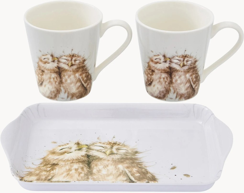 Hrnčeky's podnosom Owl, 3 ks