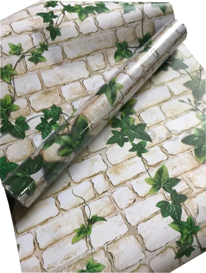 Samolepiace tapety biela tehla s brečtanom 45 cm x 10 m IMPOL TRADE 322 samolepiace folie